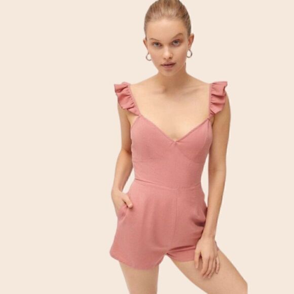 Urban Outfitters Rose Pink Kai Ruffle Tie-Back Romper Size 4 - Picture 1 of 14